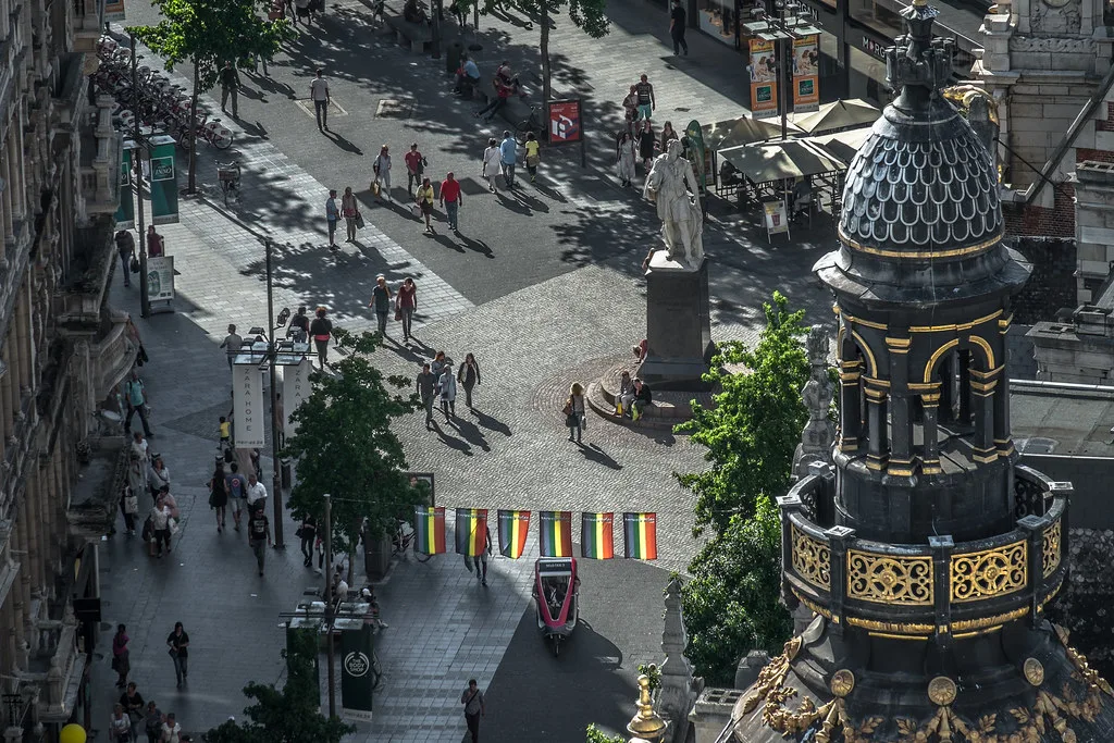 The Grote Markt and Brabo Fountain in Antwerp seen from above.