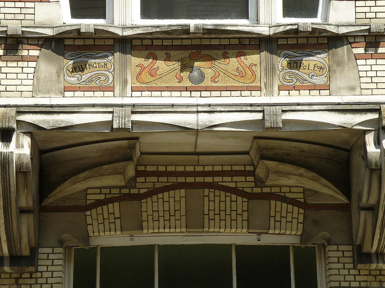 Art Nouveau mosaics on the house De Slag van Waterloo in Antwerp's Zurenborg district.