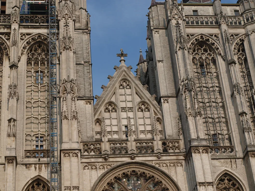 The Gothic facade of the Cathedral of Our Lady in Antwerp.