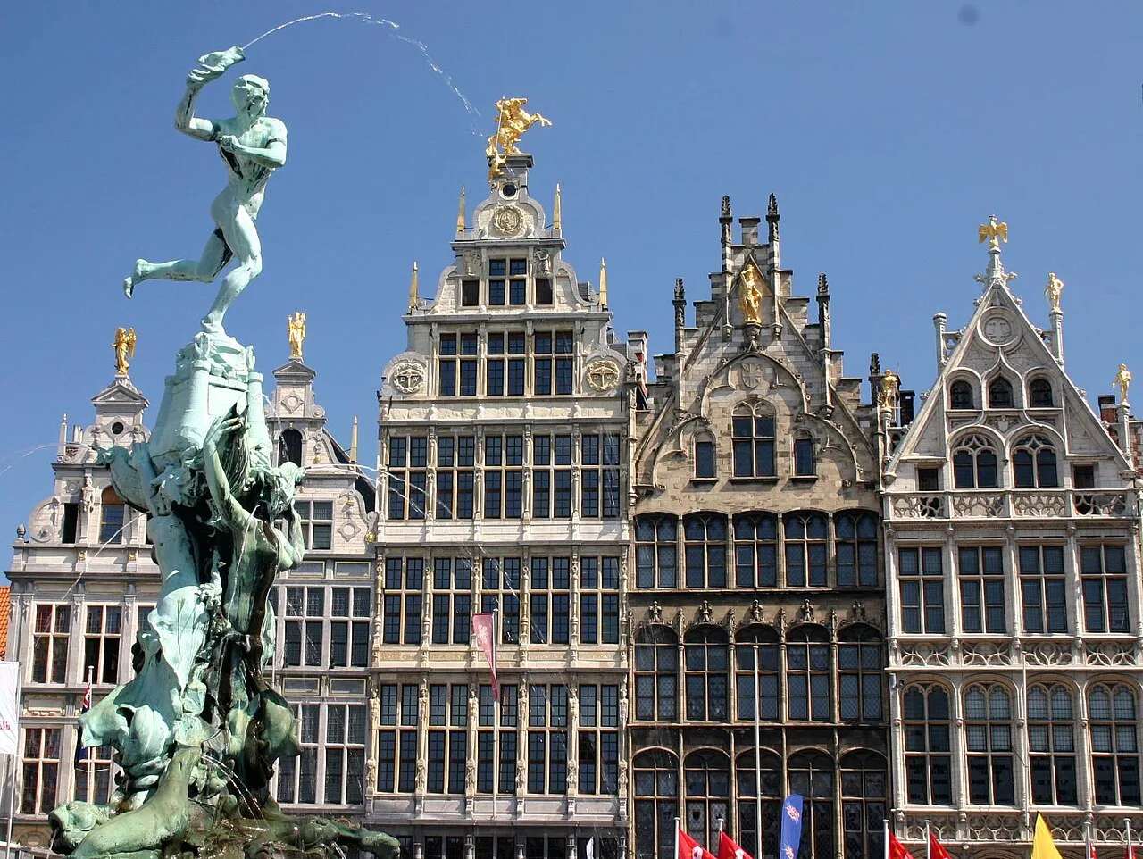 The Brabo Fountain and guild houses on the Grote Markt, Antwerp.