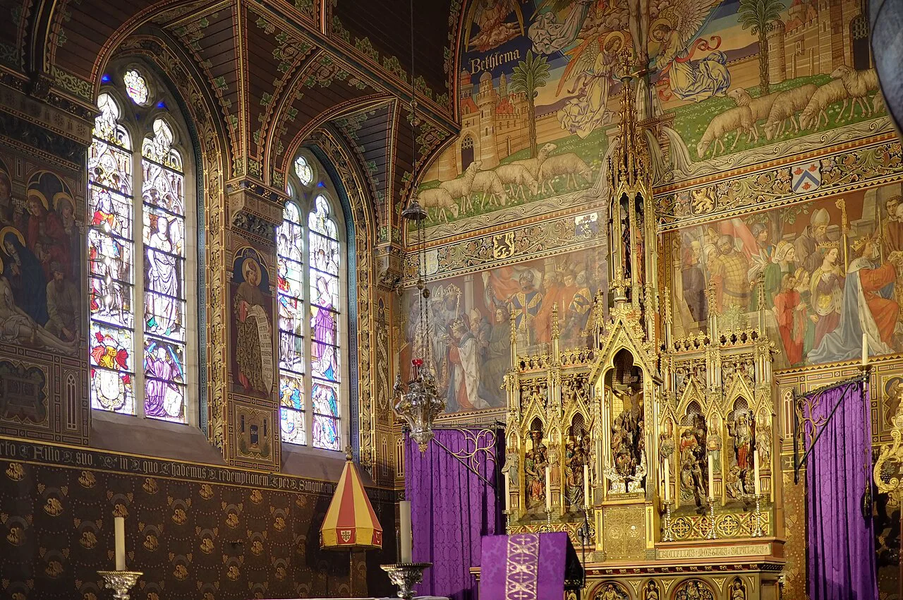 The painted high altar in the upper chapel of the Basilica of the Holy Blood, Bruges.