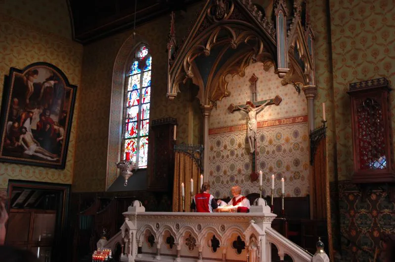 The side altar where the relic is presented in the Basilica of the Holy Blood, Bruges.