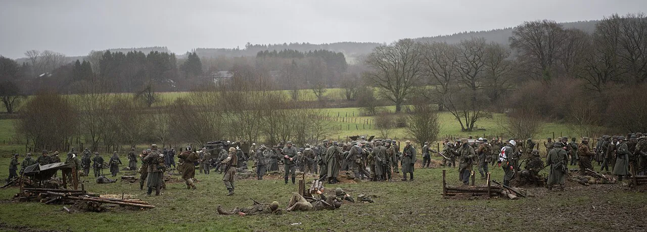 Reenactors staging a Battle of the Bulge commemoration near Manhay in the Belgian Ardennes.