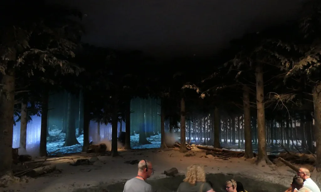 A snowy Ardennes forest diorama inside the Bastogne War Museum.