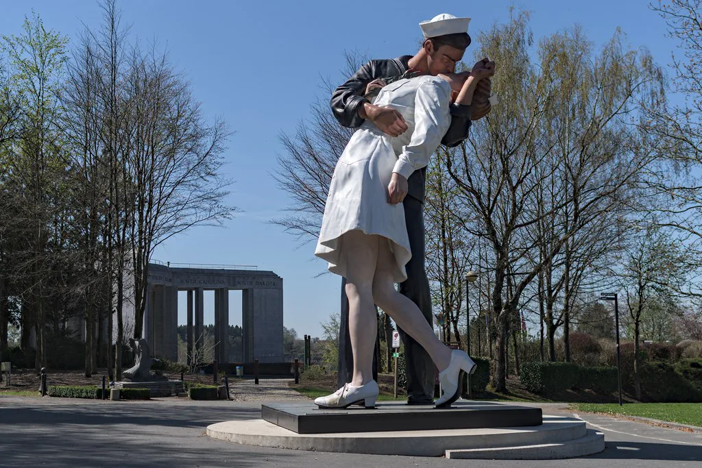 The Kiss statue near the Bastogne War Museum, Bastogne.