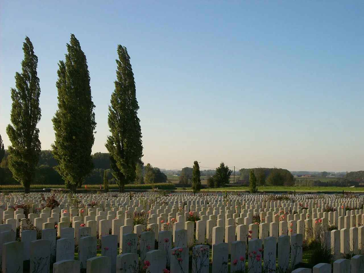 Rows of graves at Tyne Cot Cemetery near Ypres.