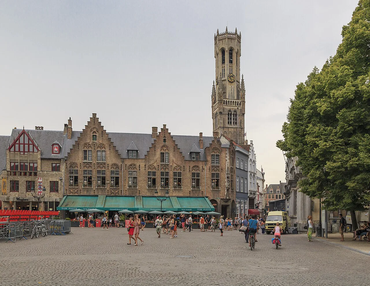 The Belfry of Bruges rising above the historic centre of Bruges.