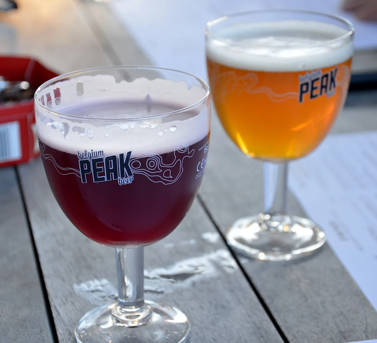Glasses of Belgium Peak Beer at the brewery in Waimes.