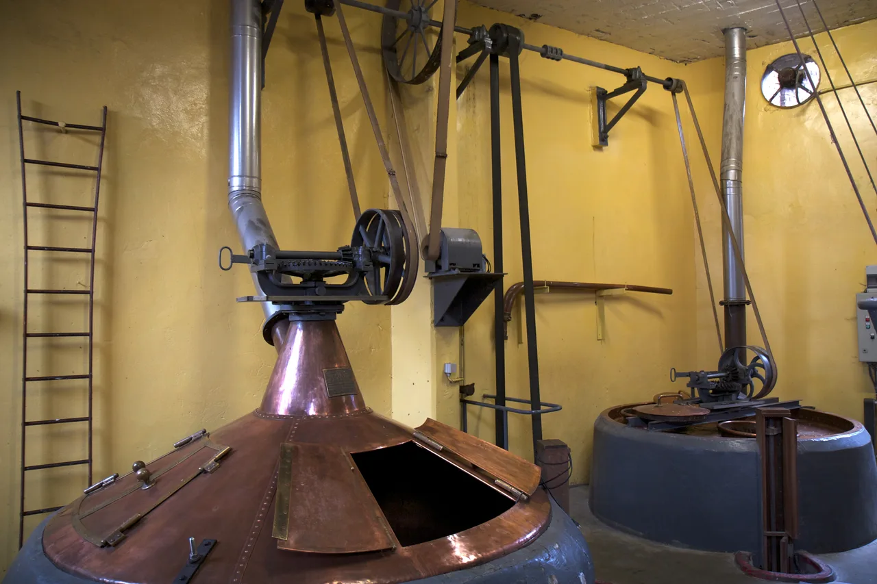 A copper brew kettle at the Cantillon brewery, Brussels.