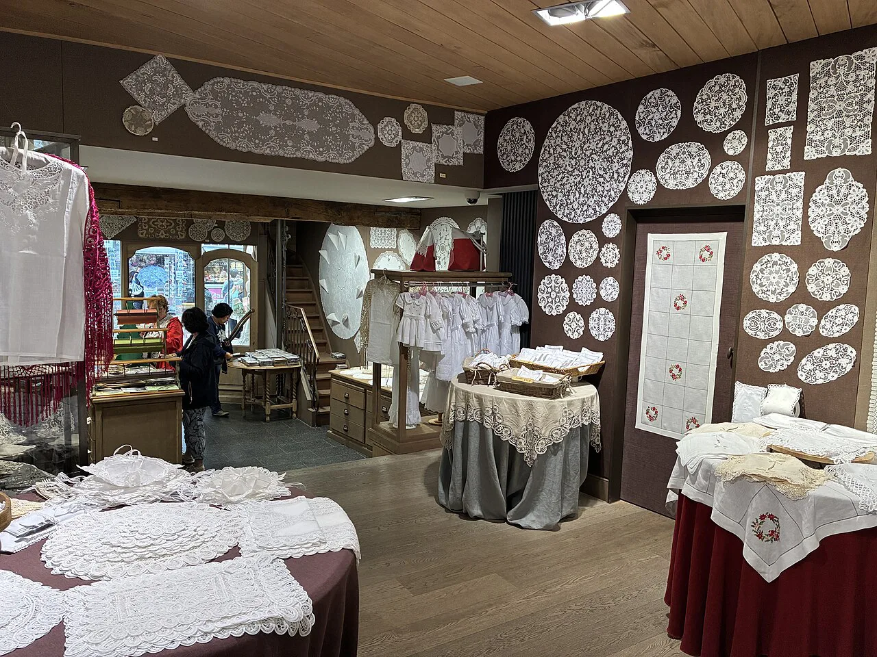 Handmade lace inside the Maison Pickery lace shop in Bruges.