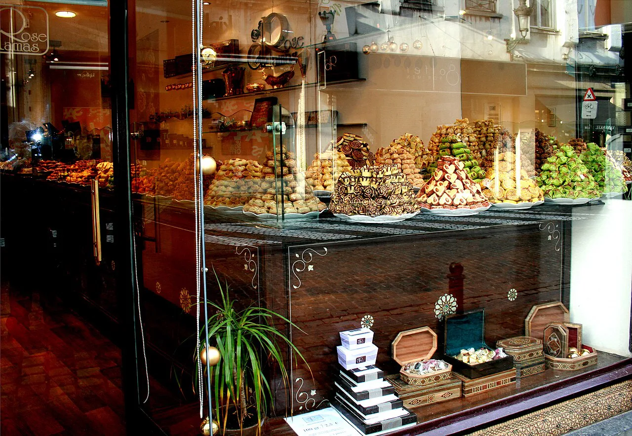 A shop window full of Belgian pralines in Brussels.