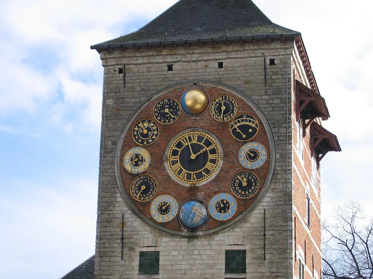 The Zimmer Tower and its astronomical clock faces, Lier.
