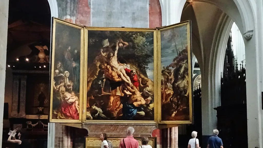 A Rubens altarpiece inside Antwerp's Cathedral of Our Lady.