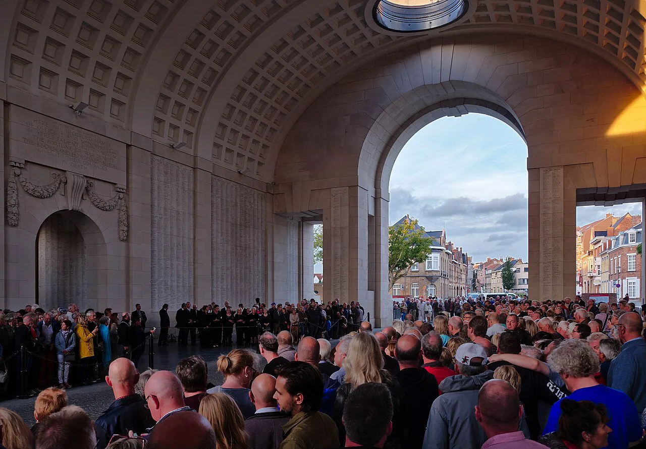Crowds gathered beneath the Menin Gate for the Last Post ceremony in Ypres.