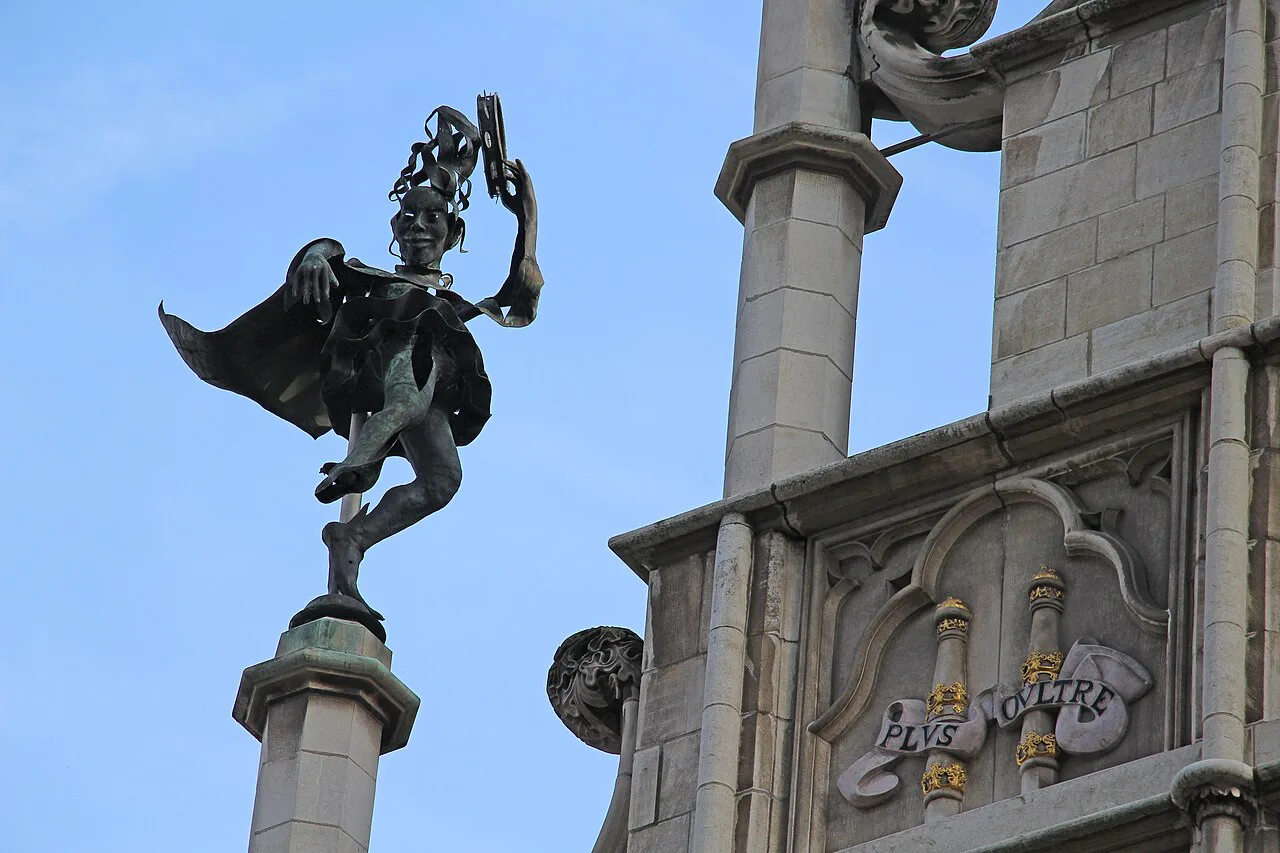 The dancing figures on the pinnacles of the Masons' Guild Hall, Ghent.