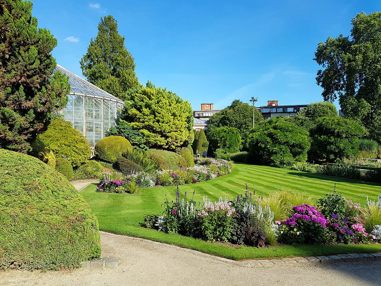 Lawns and flowerbeds in the Kruidtuin botanical garden, Leuven.
