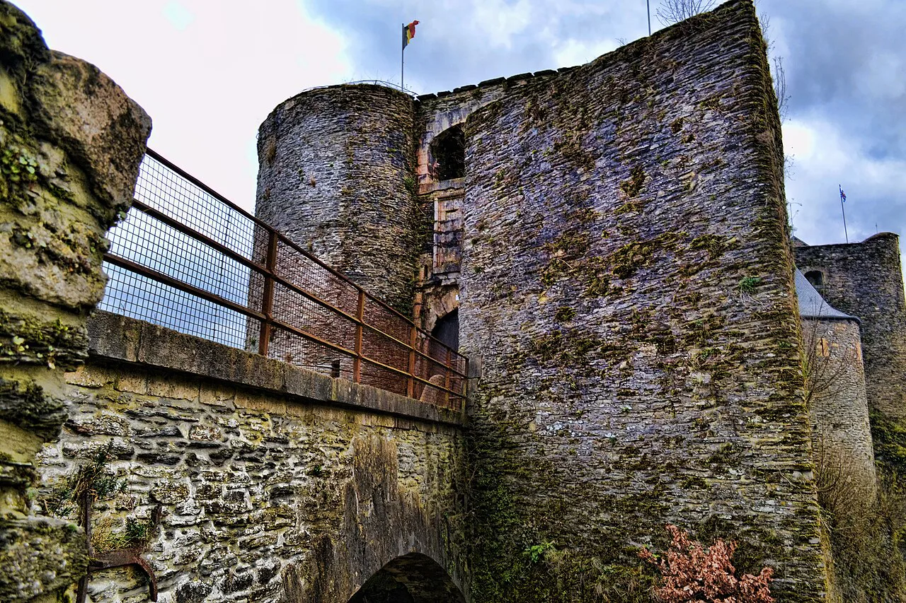 The entrance bridge and gate of Bouillon Castle, Bouillon.