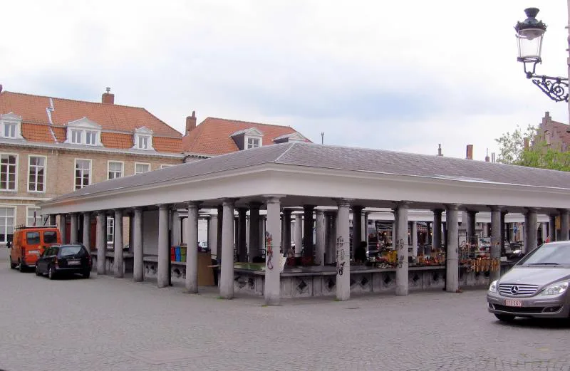 The colonnaded Vismarkt fish market in Bruges.