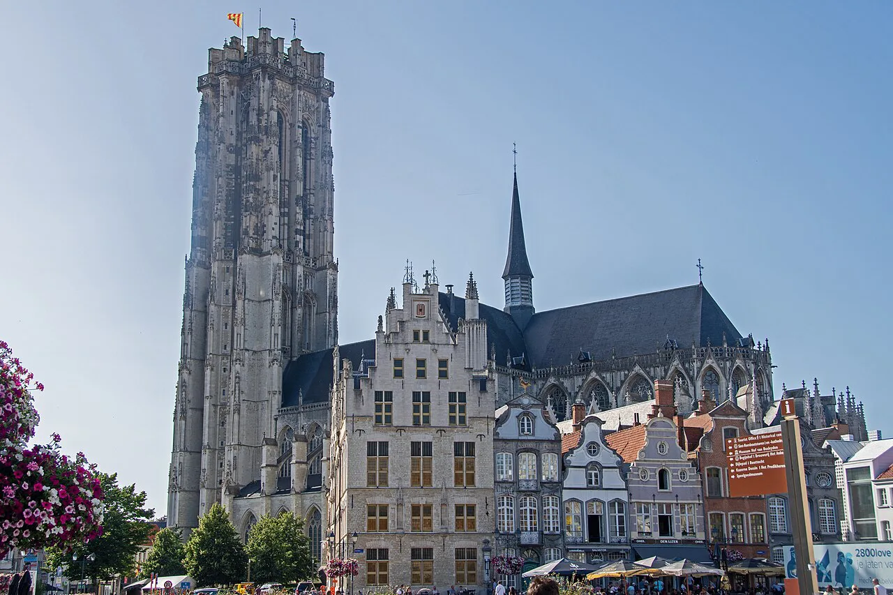 St Rumbold's Tower rising above the old town of Mechelen.