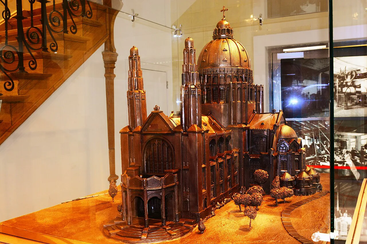 A chocolate model of a domed basilica at the Belgian Chocolate Village in Brussels.