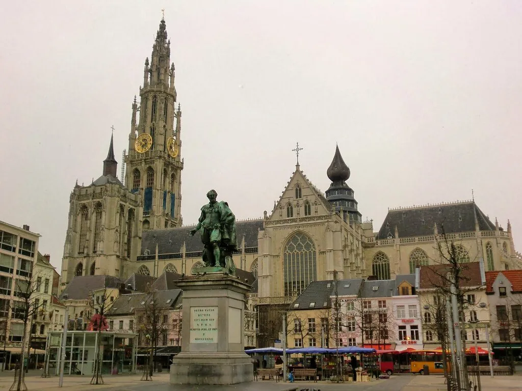 The Groenplaats and the Cathedral of Our Lady, Antwerp.