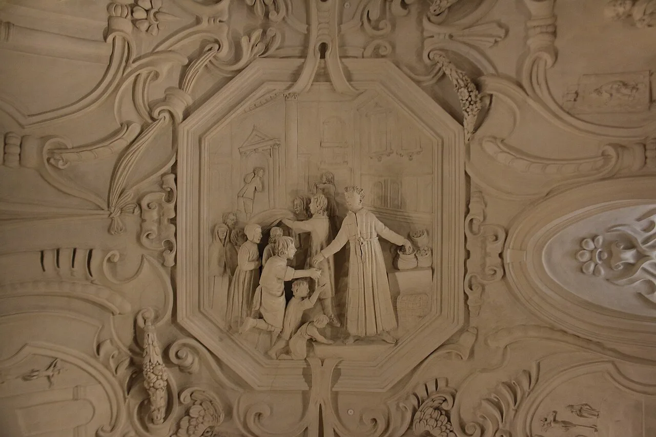 Baroque stucco reliefs on a ceiling at Park Abbey in Leuven.