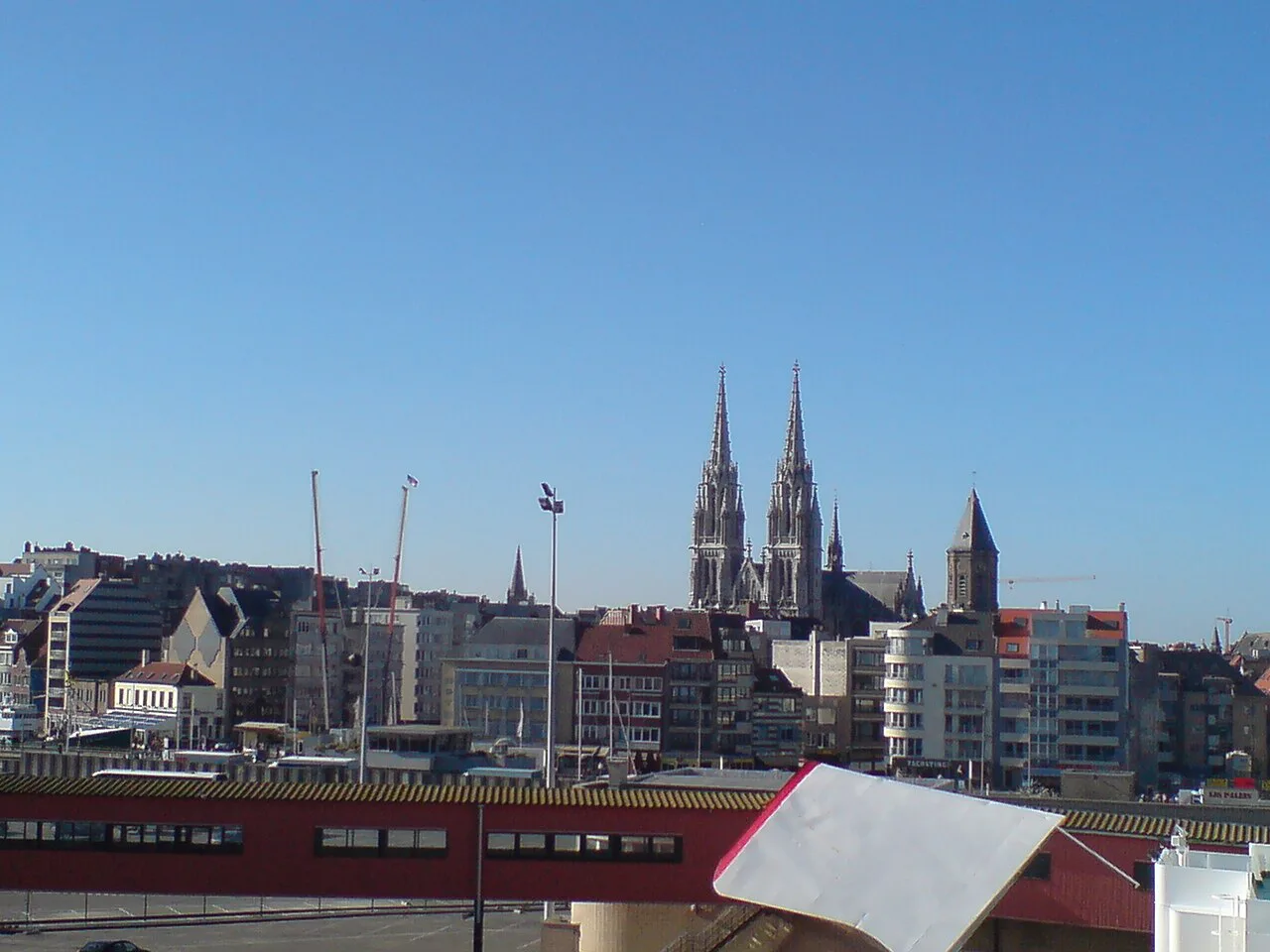 The spires of Sint-Petrus-en-Pauluskerk above the Ostend skyline.