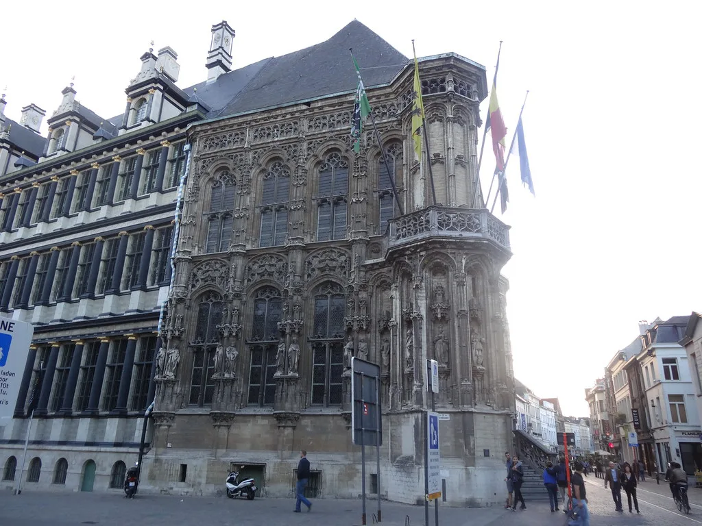The Gothic facade of Ghent City Hall.