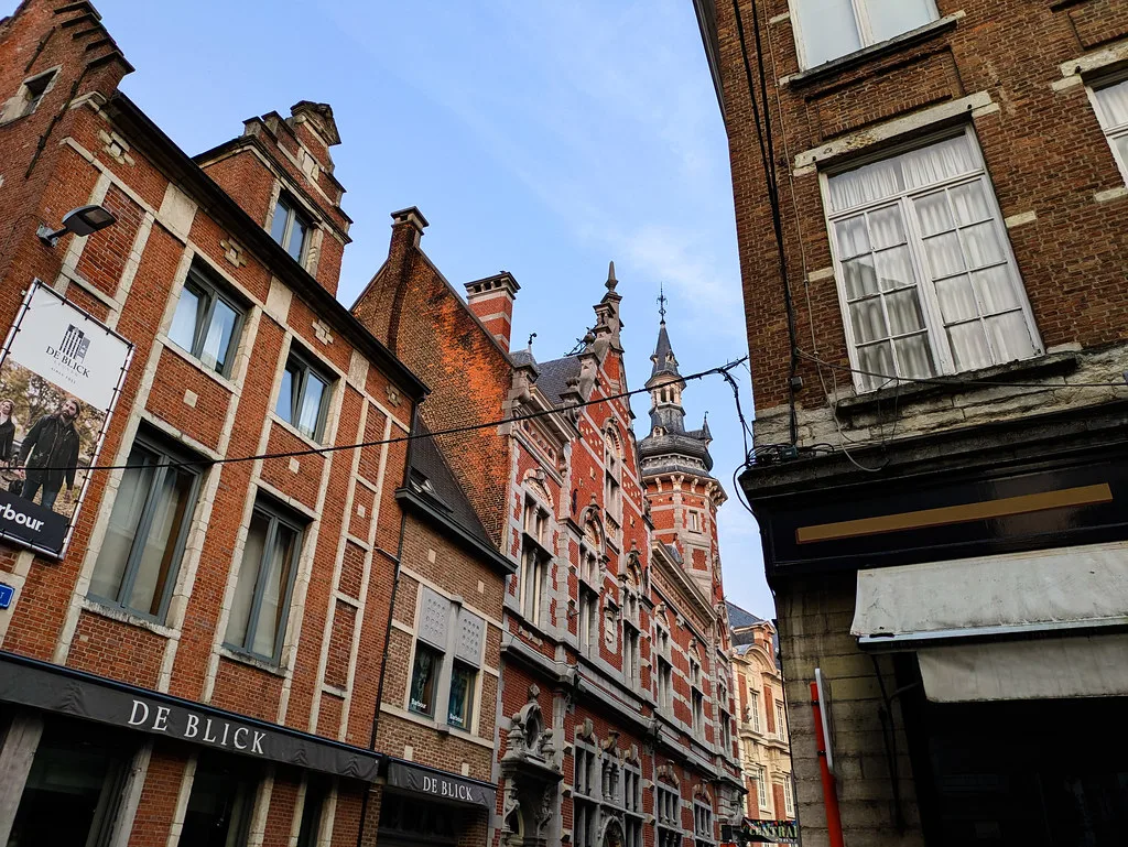 Gabled houses along a street in Leuven.