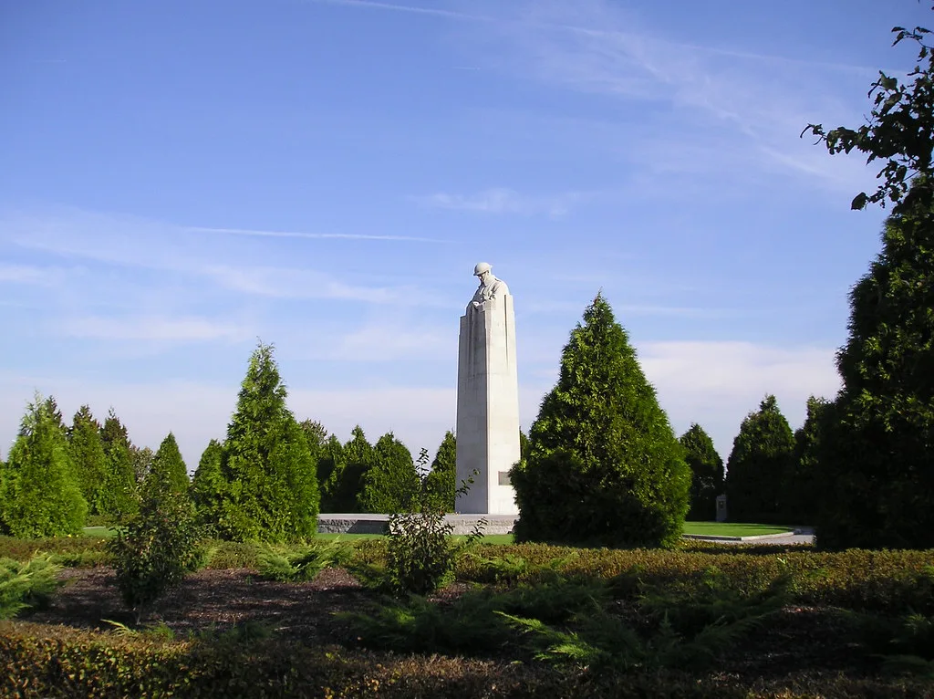 A Canadian war memorial in the countryside around Ypres.