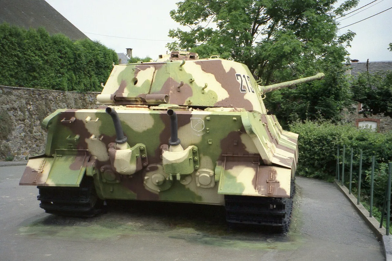 Front view of the Tiger II tank preserved at La Gleize.