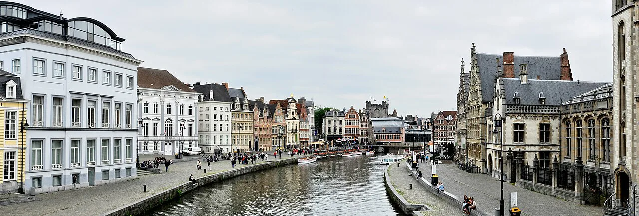 The Graslei quayside seen from St Michael's Bridge, Ghent.