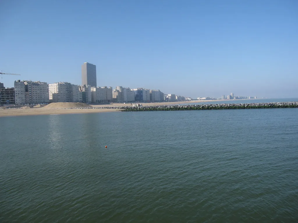 The Ostend seafront skyline seen across the water.