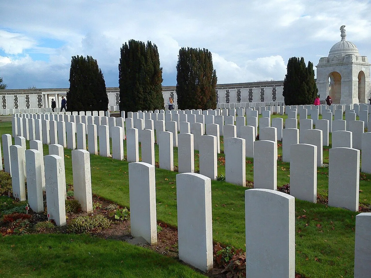 Rows of headstones at Tyne Cot Cemetery near Passendale.
