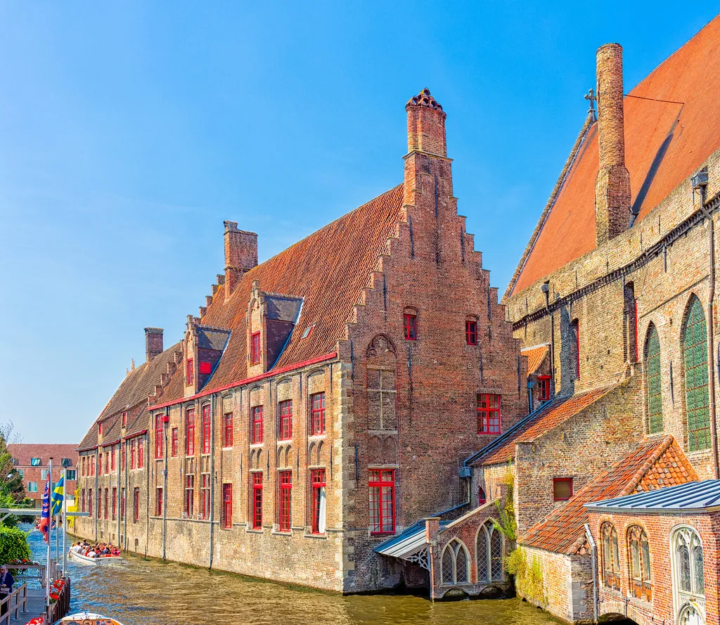 The medieval St John's Hospital beside a canal in Bruges.