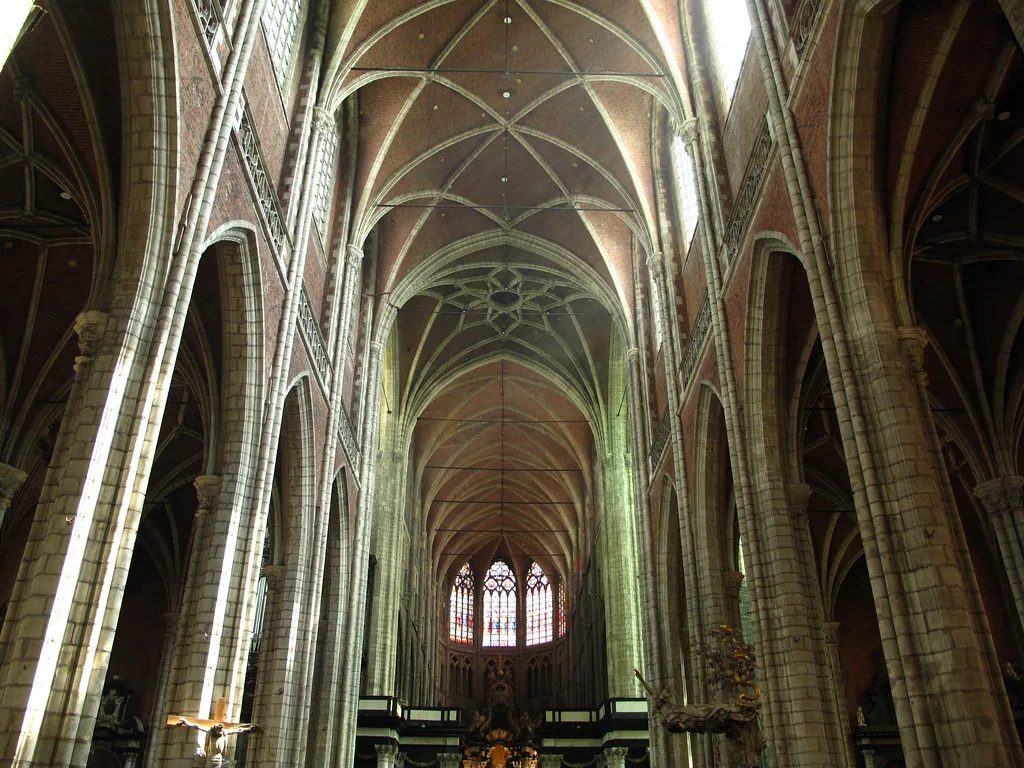The Gothic nave of St Bavo's Cathedral in Ghent.