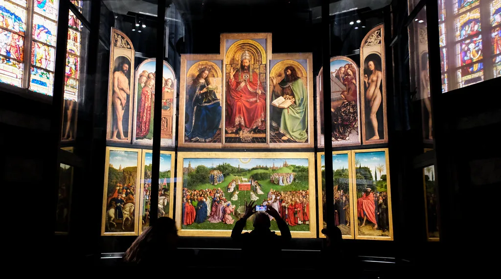 The Ghent Altarpiece on display in St Bavo's Cathedral in Ghent.