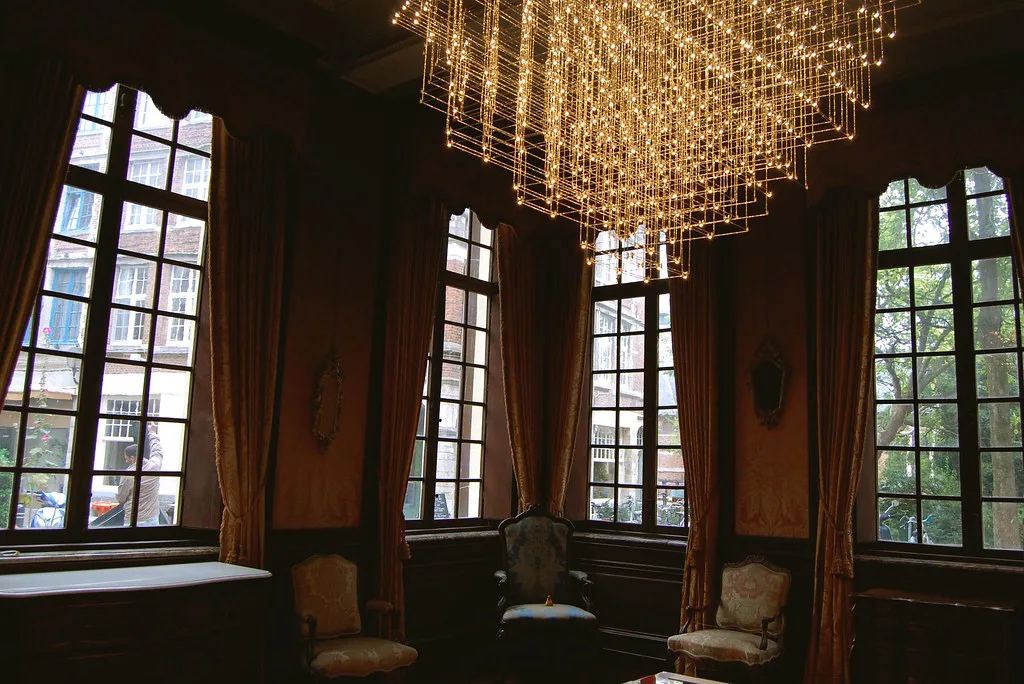 A period salon with a chandelier inside the Design Museum, Ghent.