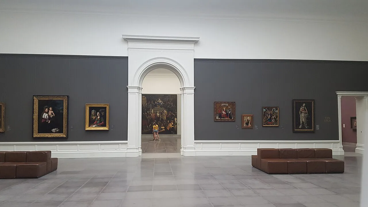 A gallery of paintings inside the Museum of Fine Arts (MSK), Ghent.