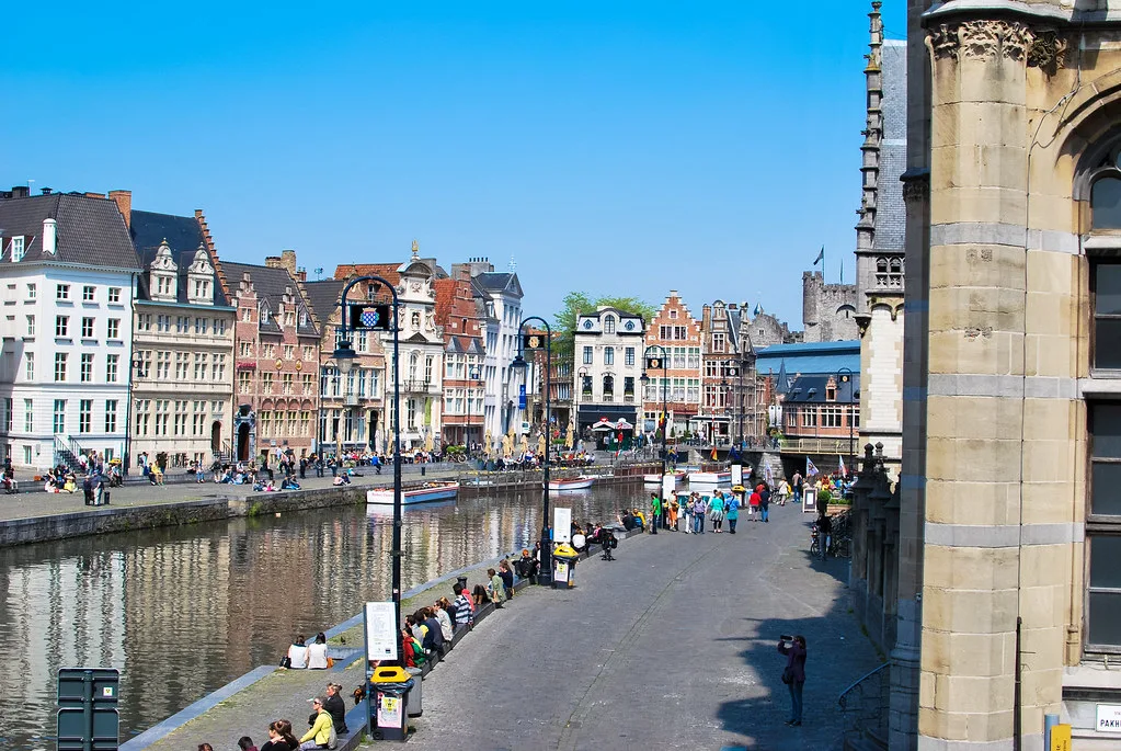 Canal-side houses and quays in central Ghent.