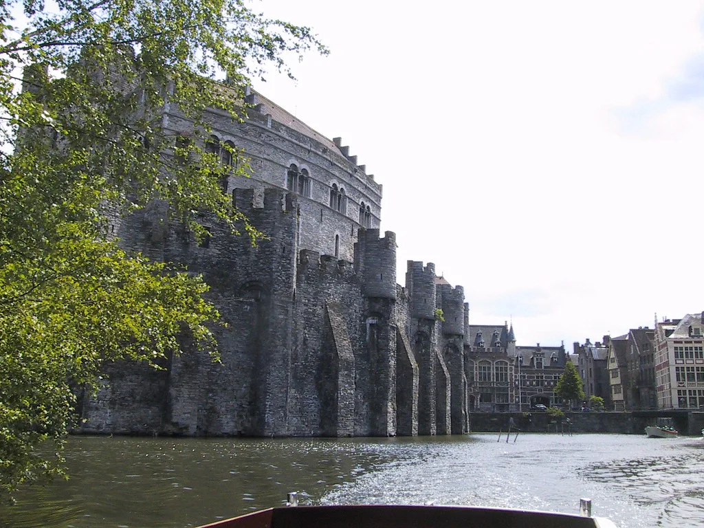 The Gravensteen castle above the water, Ghent.