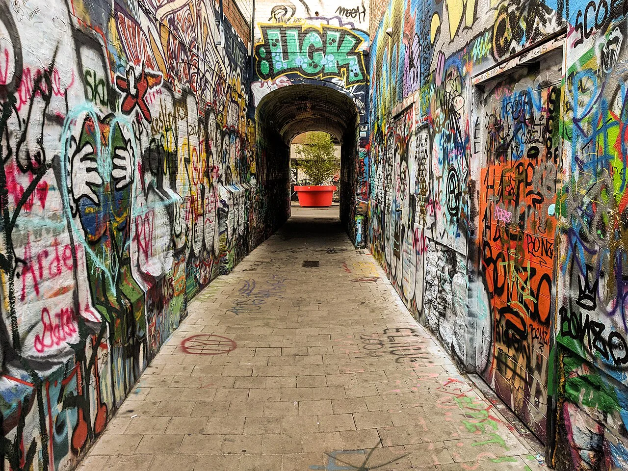 Graffiti covering the walls of Werregarenstraat, Ghent.
