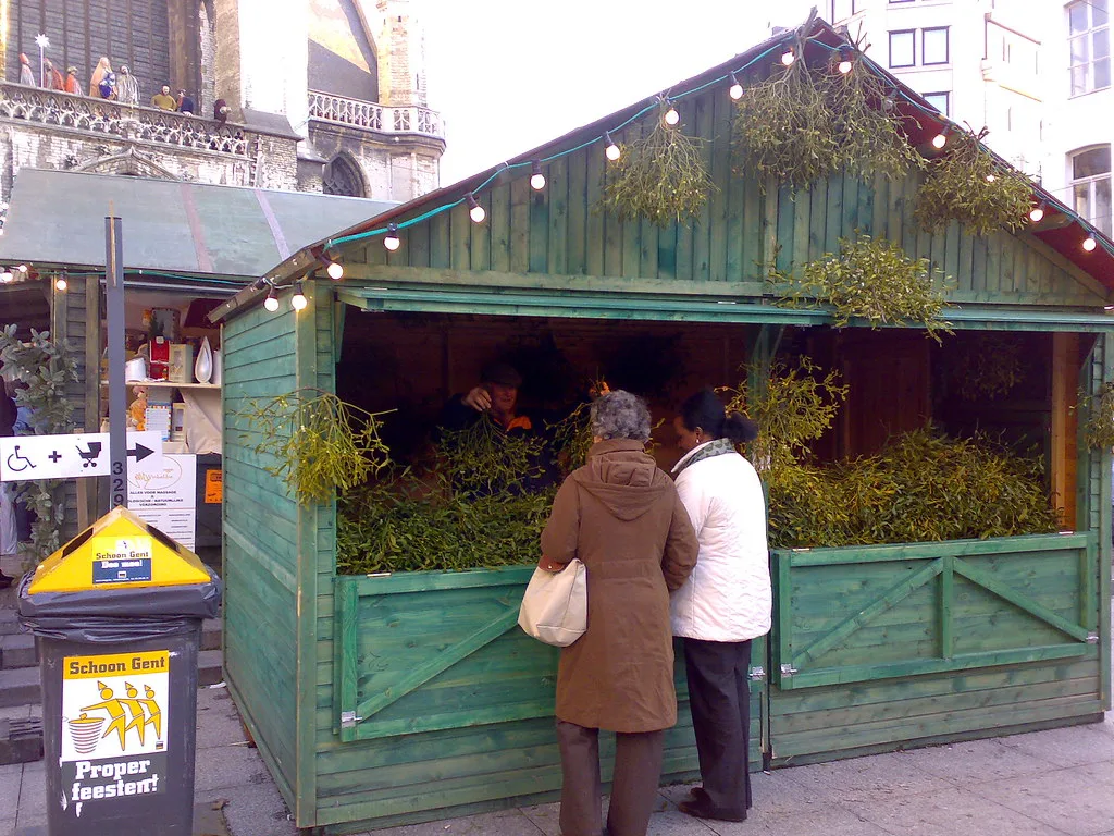 A wooden market stall in Ghent.