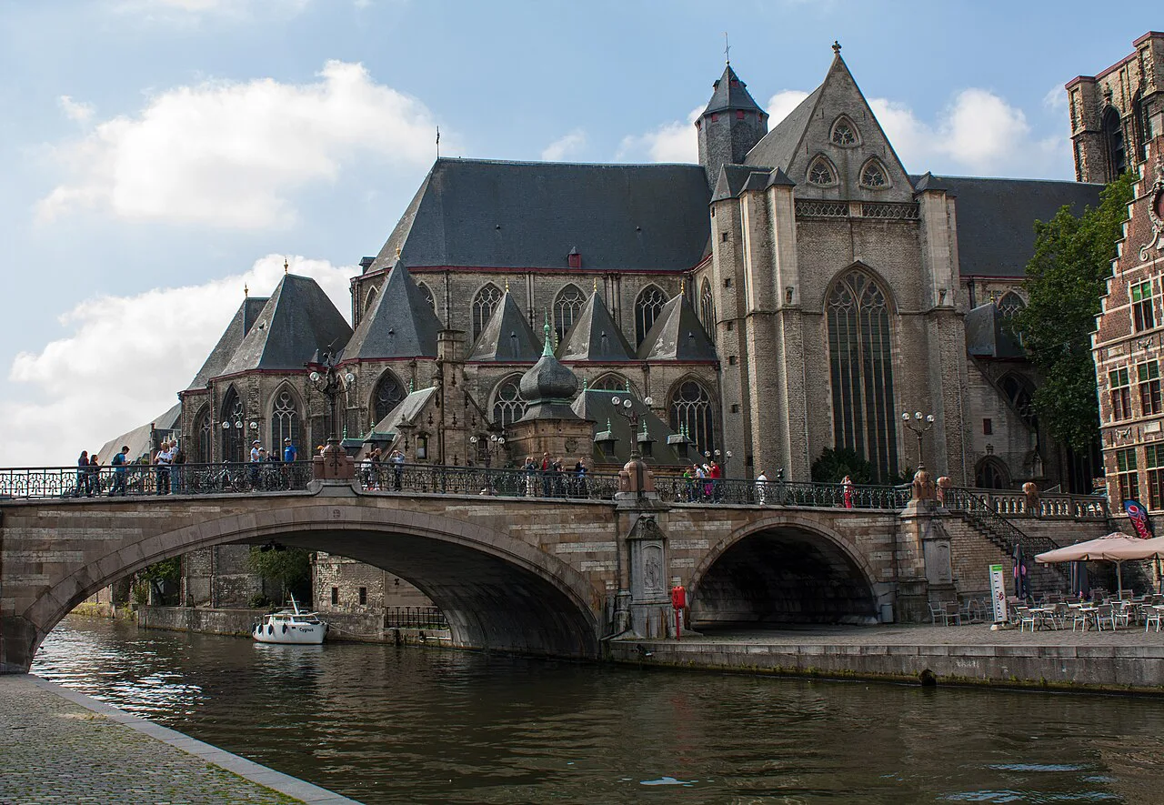 St Michael's Bridge and St Michael's Church over the Lys, Ghent.
