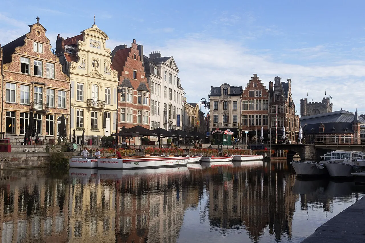 Gabled houses along the Korenlei waterfront, Ghent.