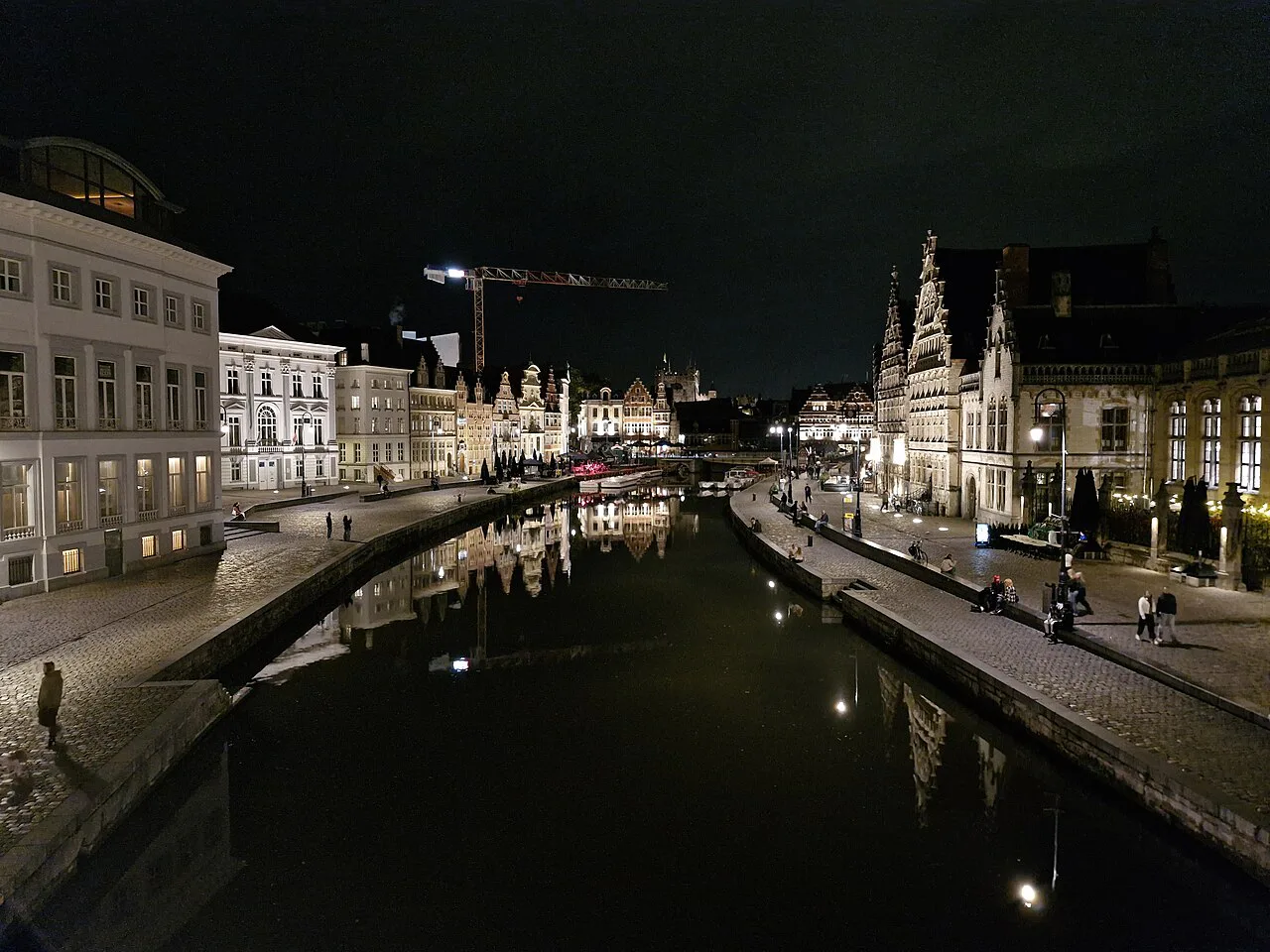 The Graslei and Korenlei lit up at night, Ghent.