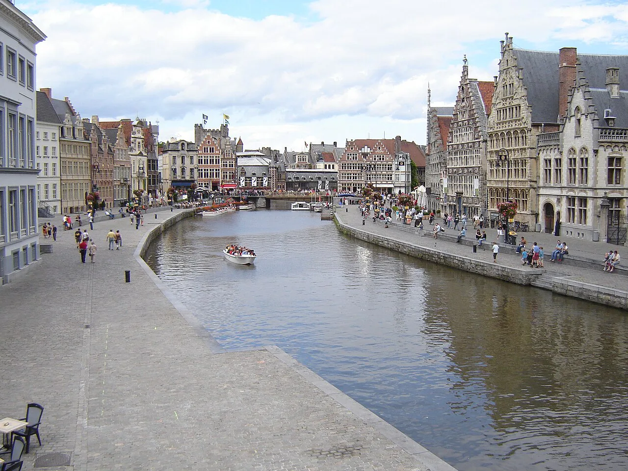 The Graslei and Korenlei facing each other across the Leie, Ghent.