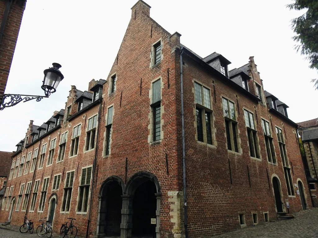 Red-brick houses with stepped gables in the Great Beguinage in Leuven.