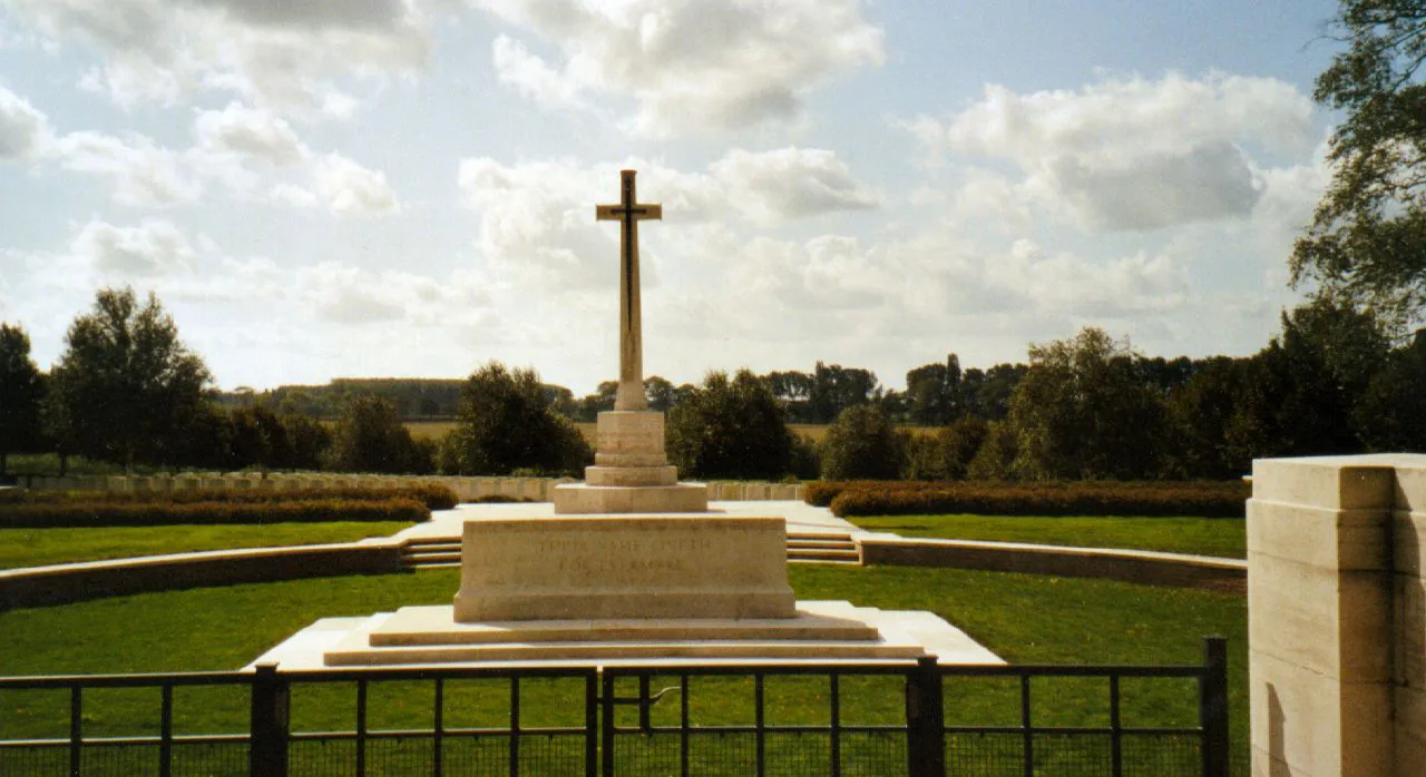 The Cross of Sacrifice at Hooge Crater Cemetery, near Ypres.