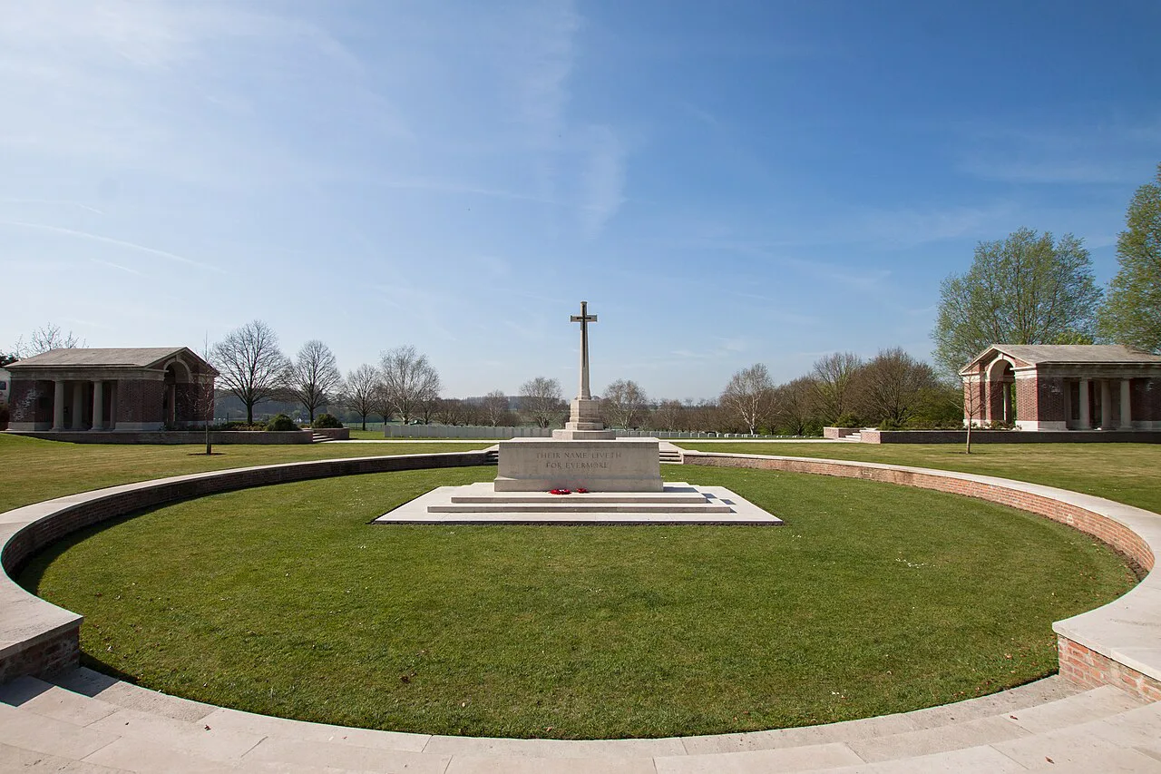 The Cross of Sacrifice at Hooge Crater Cemetery near Zillebeke, Ypres.